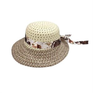 Ψάθινο Καπέλο Μπέζ-Καφέ με Διακοσμητική Κορδέλα 33x32 KN1138