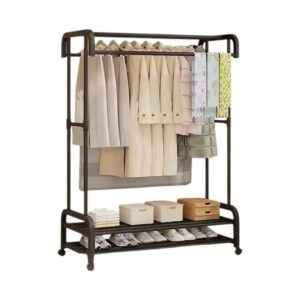 Τροχήλατη κρεμάστρα δαπέδου με ράφια παπουτσιών - YH6806 - 114074 - Black