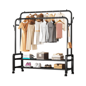 Appendiabiti da pavimento con ruote e ripiani per scarpe - YP610 - 522633 - Nero