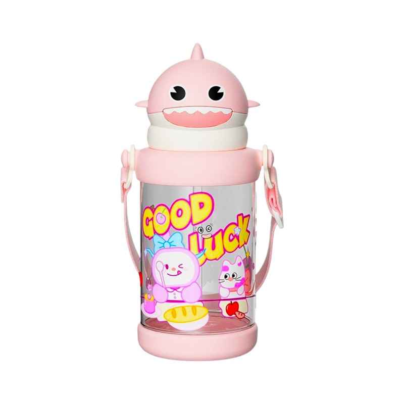 Παιδικό παγούρι πλαστικό με καλαμάκι - 650ml - 722436 - Pink