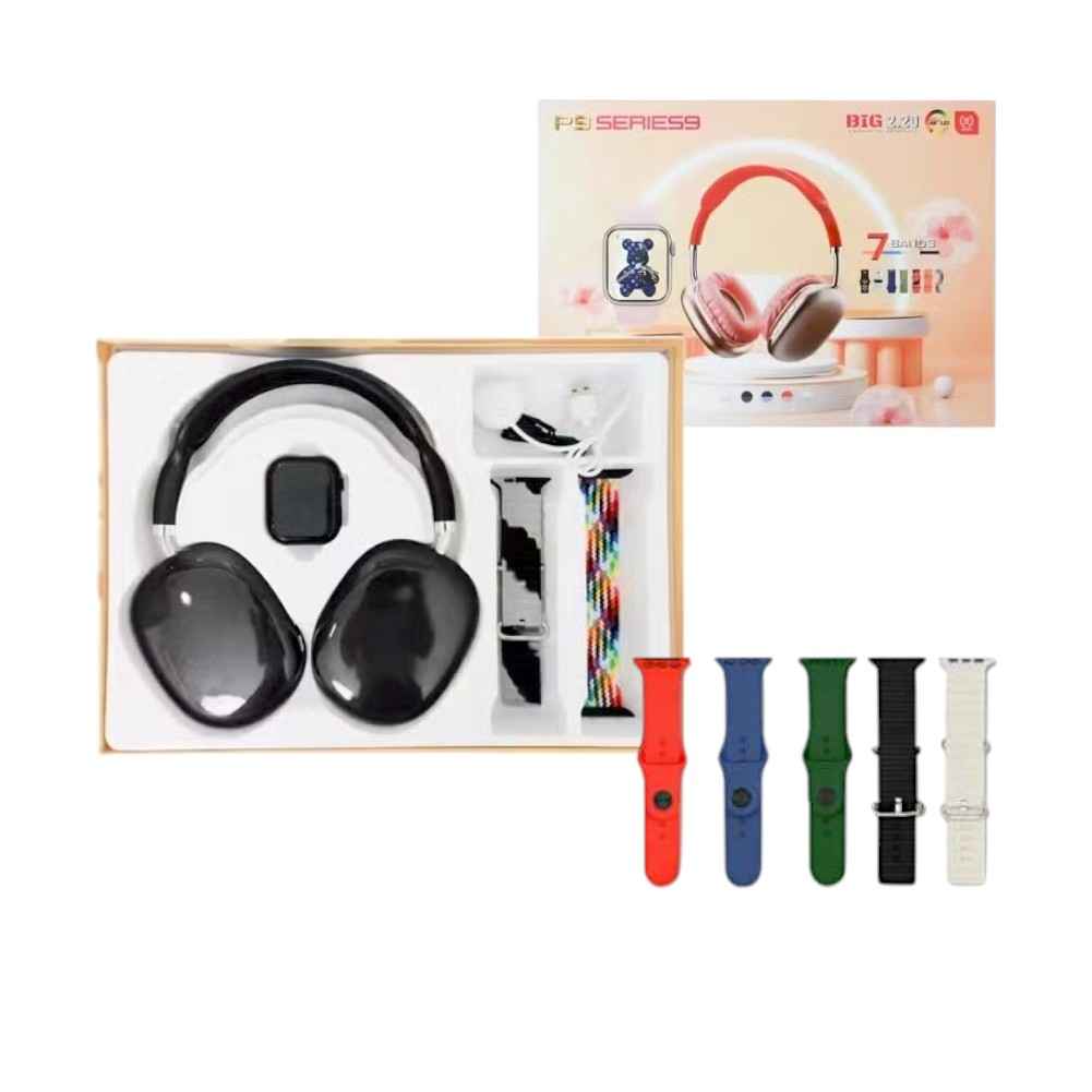 Σετ ασύρματα ακουστικά & Smartwatch με 2 λουράκια - P9 Series 10 - 812235 - Black