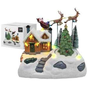 Χωριό Xmas Ιπτάμενοι Τάρανδοι - Έλκηθρο 18x18x11cm Xmasfest 1133482