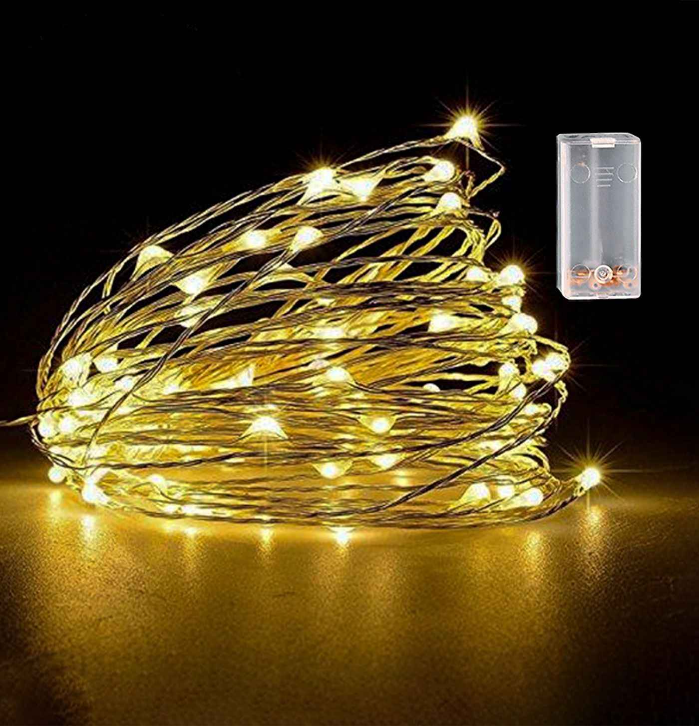 100 Λαμπάκια LED Copper Μπαταρίας Λευκό Θερμό σε Σειρά Σταθερά IP20 10,3m Xmasfest 1133505
