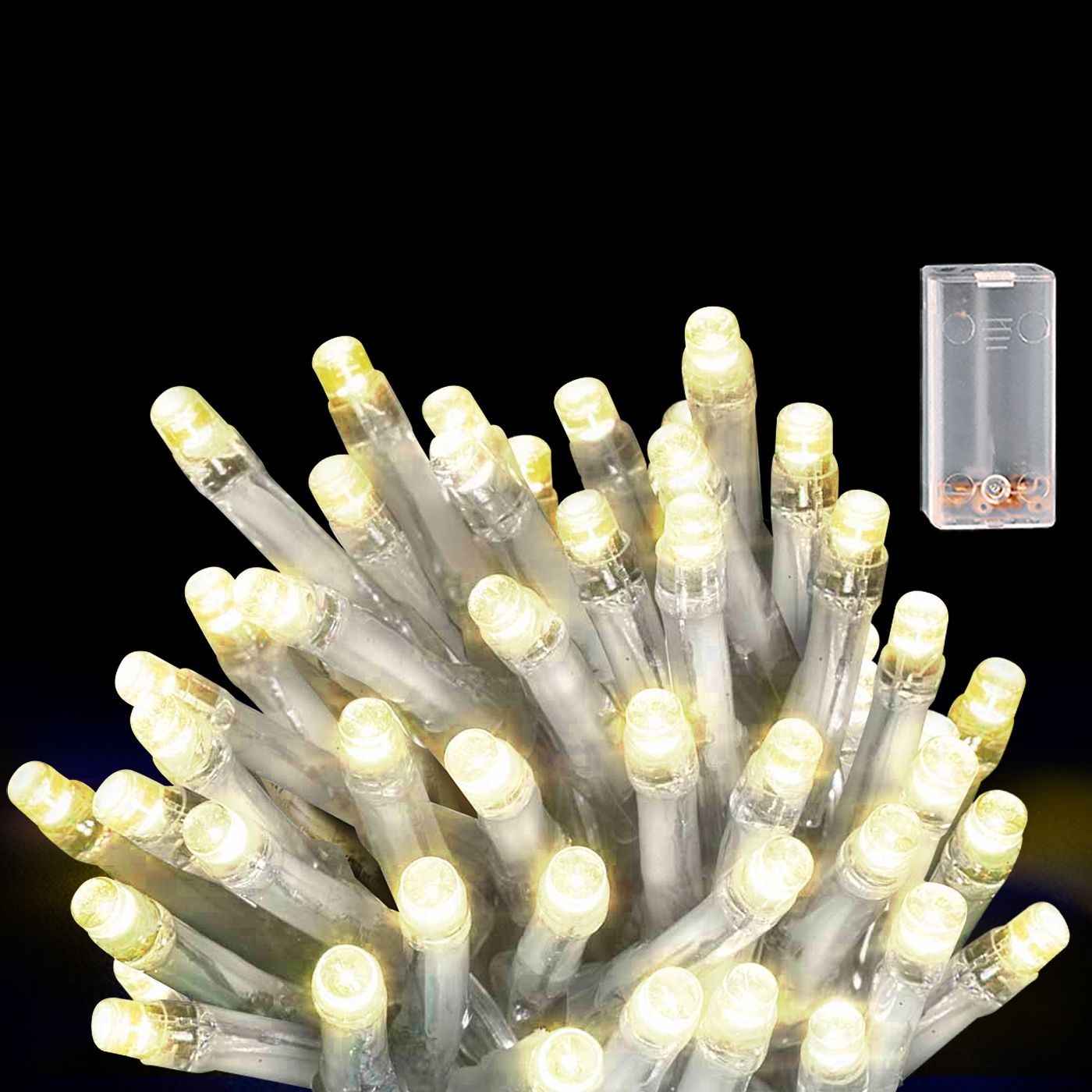 50 Λαμπάκια LED Μπαταρίας Λευκό Θερμό σε Σειρά με Controller IP20 5,3m Xmasfest 1133510