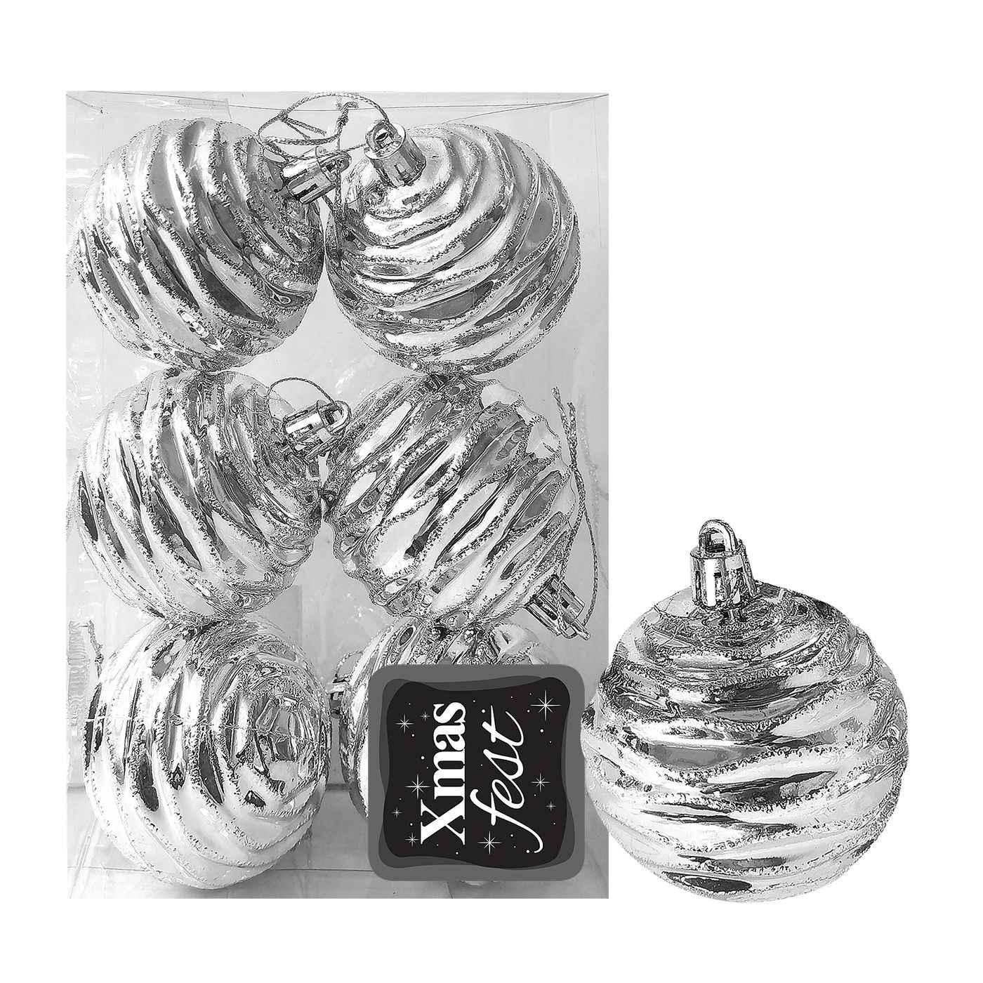 Μπάλες Σμιλεμένες Ασημί πακ=6τεμ φ6 ø6cm Xmasfest 1133577