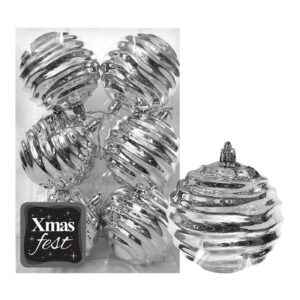 Μπάλες Σμιλεμένες Ασημί πακ=6τεμ φ8 ø8cm Xmasfest 1133578