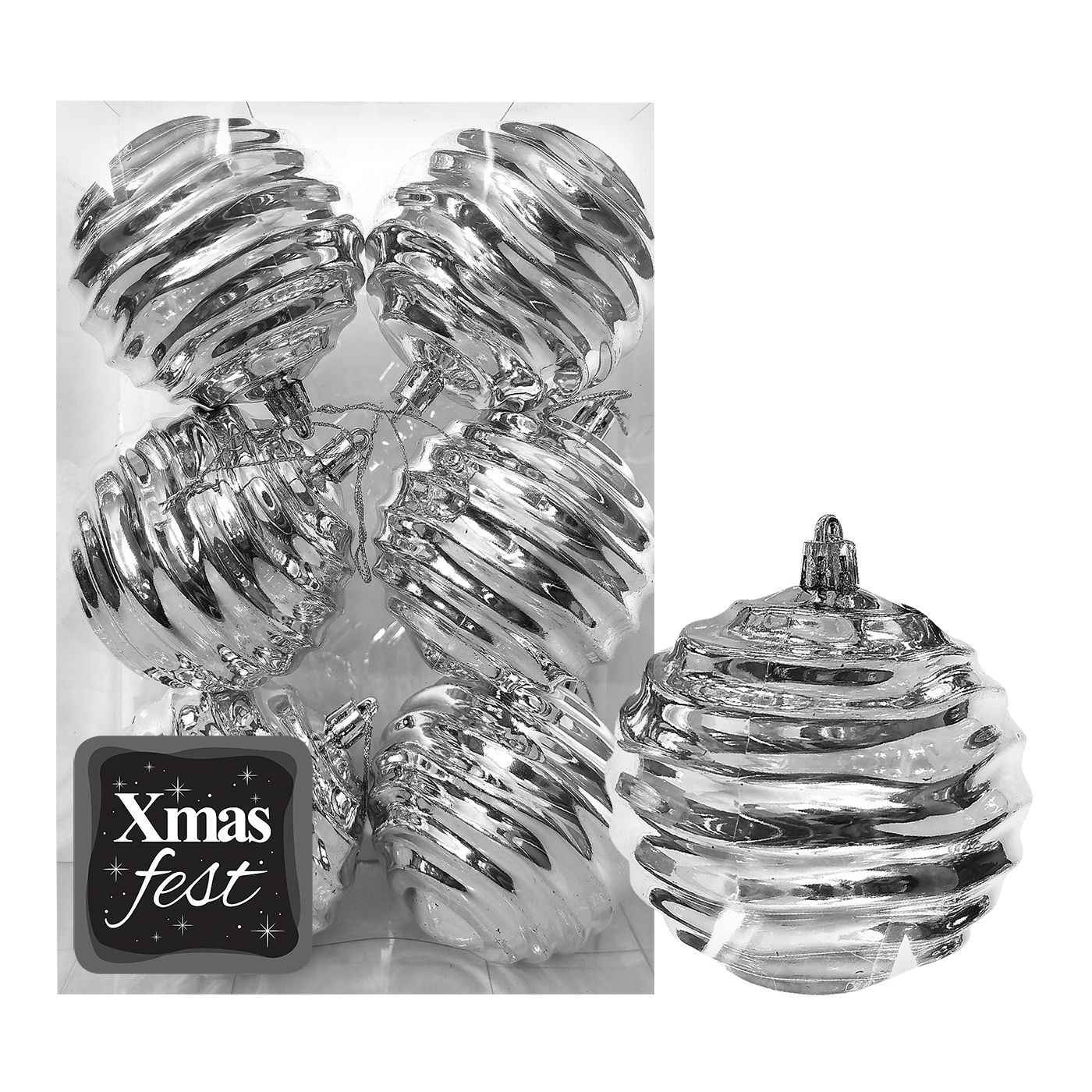 Μπάλες Σμιλεμένες Ασημί πακ=6τεμ φ8 ø8cm Xmasfest 1133578