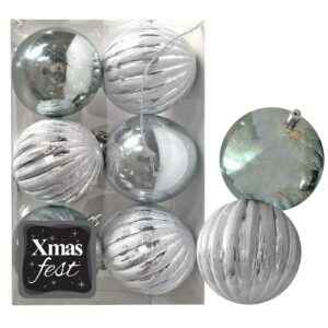 Μπάλες Ανάγλυφες Αντικέ μιξ με Γκριζοπράσινες πακ=6τεμ φ6 ø6cm Xmasfest 1133581