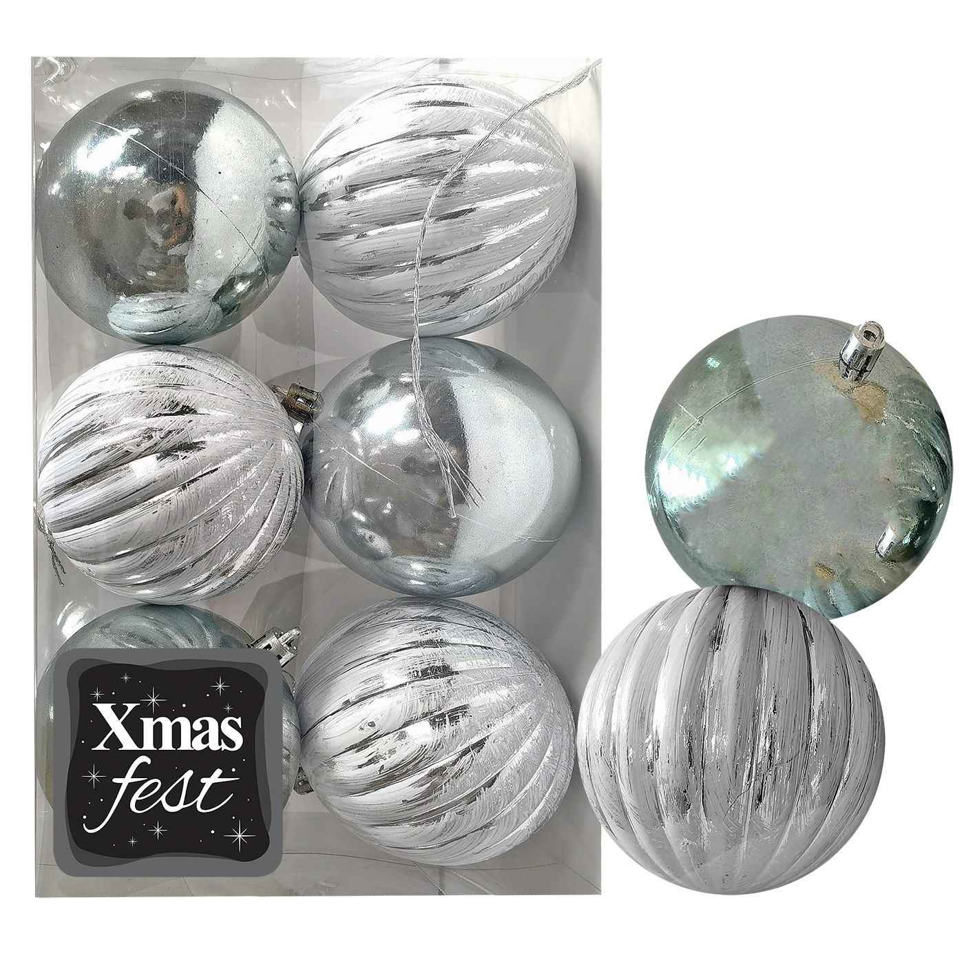 Μπάλες Ανάγλυφες Αντικέ μιξ με Γκριζοπράσινες πακ=6τεμ φ6 ø6cm Xmasfest 1133581