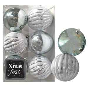 Μπάλες Ανάγλυφες Αντικέ μιξ με Γκριζοπράσινες πακ=6τεμ φ7 ø7cm Xmasfest 1133582