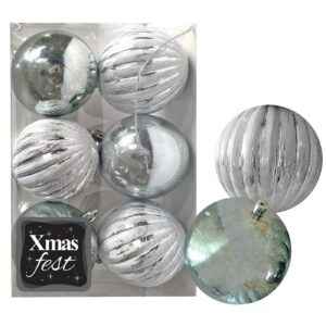 Μπάλες Ανάγλυφες Αντικέ μιξ με Γκριζοπράσινες πακ=6τεμ φ8 ø8cm Xmasfest 1133583