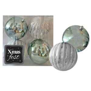 Μπάλες Ανάγλυφες Αντικέ μιξ με Γκριζοπράσινες πακ=4τεμ φ10 ø10cm Xmasfest 1133584