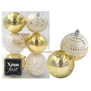 Μπάλες Ανάγλυφες Αντικέ μιξ με Χρυσές πακ=6τεμ φ8 ø8cm Xmasfest 1133587