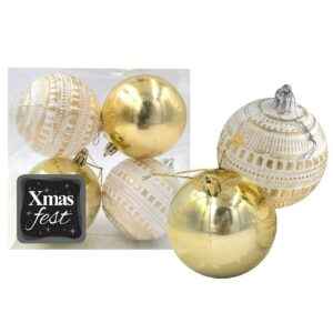 Μπάλες Ανάγλυφες Αντικέ μιξ με Χρυσές πακ=4τεμ φ10 ø10cm Xmasfest 1133588