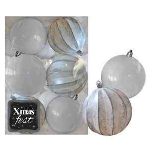 Μπάλες Ανάγλυφες Αντικέ μιξ με Λευκές πακ=6τεμ φ8 ø8cm Xmasfest 1133591