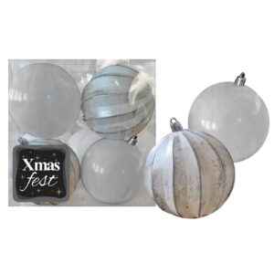 Μπάλες Ανάγλυφες Αντικέ μιξ με Λευκές πακ=4τεμ φ10 ø10cm Xmasfest 1133592