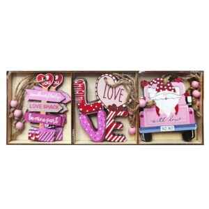 Στολίδια Ξύλινα ροζ Παραστάσεις σετ=9 τεμ Display 8,5cm Xmasfest 1133682