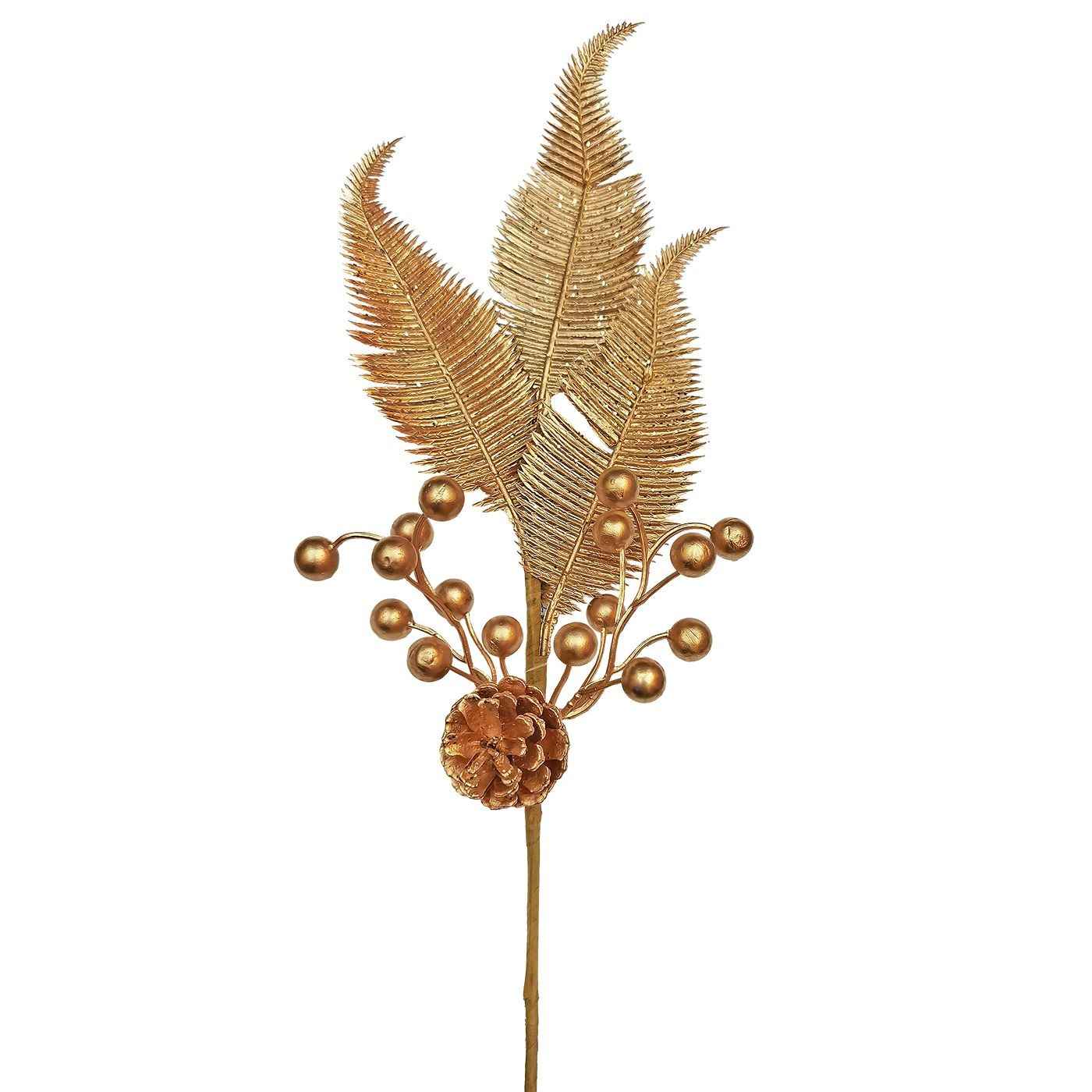 Κλαδί με Πλατιά Φύλλα & Κουκουνάρι 57x16cm Xmasfest 1133760