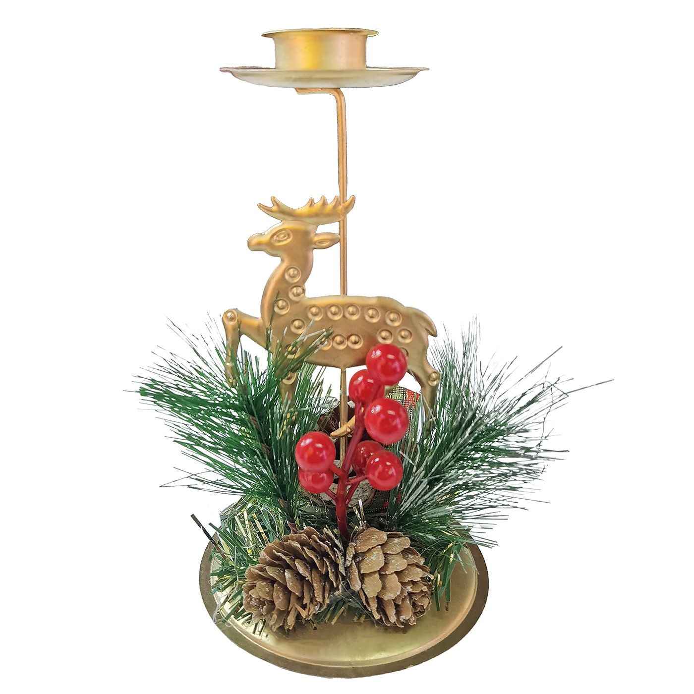 Κηροπήγιο για Μακρύ Κερί με Ελάφι 15,5x8cm Xmasfest 1133789