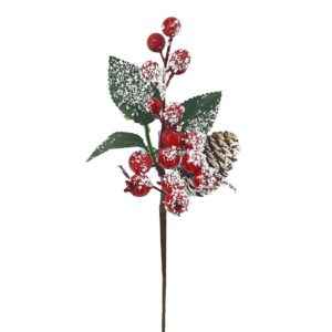 Κλαδί με γκι Χιονισμένα & Κουκουνάρι 27cm Xmasfest 1133897