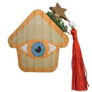 Σπίτι με Ματάκι Ξύλινο Επιτραπέζιο Διακοσμητικό 14,5x14cm Xmasfest 1134012