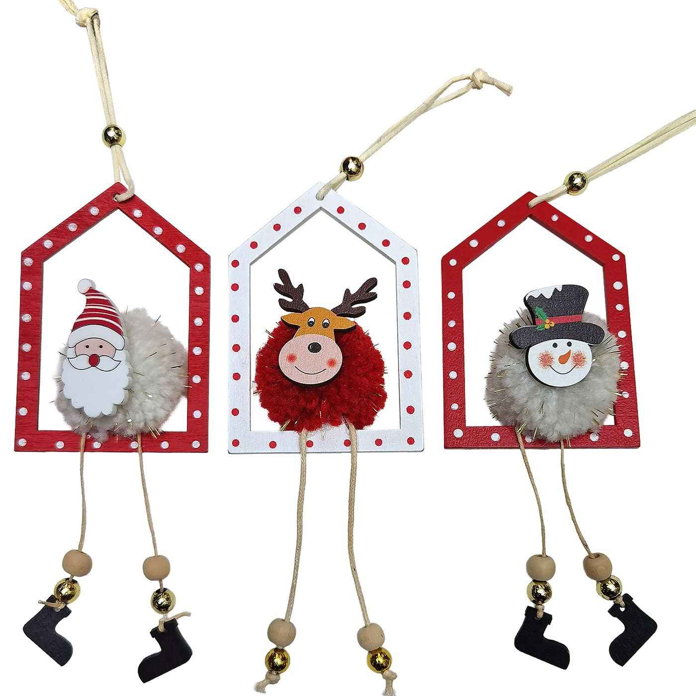 Στολίδι Ξύλινο Σπιτάκι με Φουντωτή Μπάλα 18x7cm Xmasfest 1134032