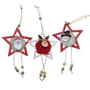 Στολίδι Ξύλινο Αστέρι με Φουντωτή Μπάλα 18x10cm Xmasfest 1134033