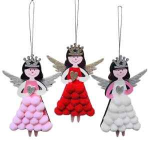 Στολίδι Ξύλινο Αγγελάκι με Φουντίτσες 14x10cm Xmasfest 1134037