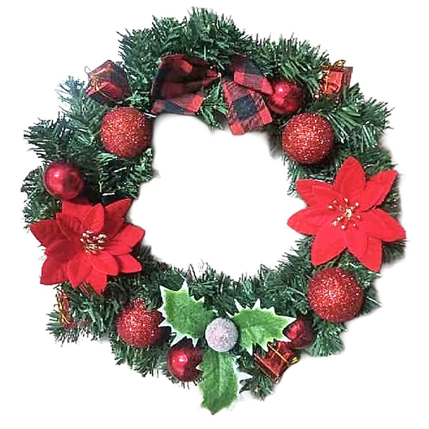 Στεφάνι Κόκκινο με Αλεξανδρινά, Κουκουνάρια ø40cm Xmasfest 11387