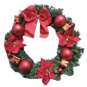 Στεφάνι Κόκκινο με Αλεξανδρινά, Μπάλες ø40cm Xmasfest 11388