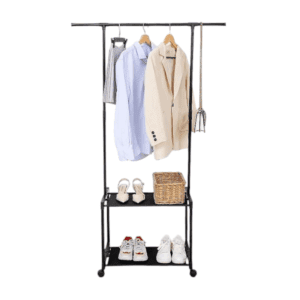 Τροχήλατη κρεμάστρα δαπέδου με ράφια παπουτσιών - 8602 - 522244 - Black