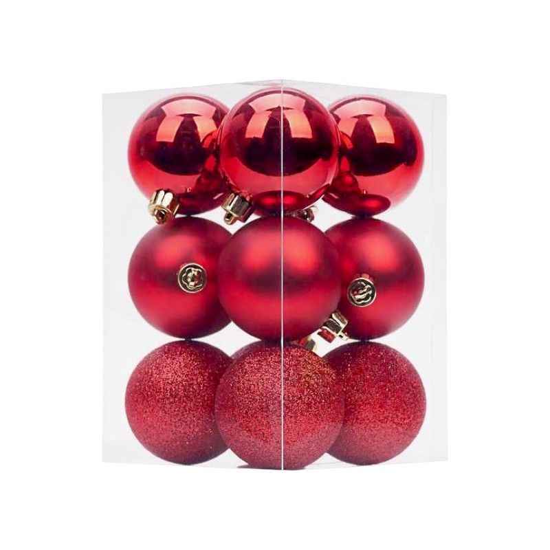 Σετ Χριστουγεννιάτικες μπάλες - 8cm - 12pcs - 326079 - Red