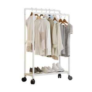 Τροχήλατη κρεμάστρα δαπέδου με ράφι παπουτσιών - YX9108-1 - 522770 - White