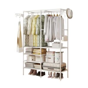 Κρεμάστρα δαπέδου με ράφια 2 στηλών - YH6602-2 - 114043 - White