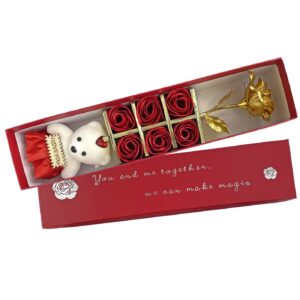 Κουτί Μακρόστενο με Αρκούδο, Τριαντάφυλλα Κόκκινα & Χρυσό 33x7x5cm Homie 423075