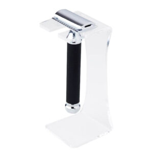 Pearl Shaving stand for safety razor in clear acrylic