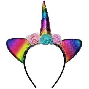 Στέκα Μονόκερος με Αυτιά, Φιόγκο & Λουλούδια 26x24cm Carnavalista 232127