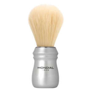 Mondial πινέλο ξυρίσματος με λευκασμένη τρίχα και λαβή από σατινέ αλουμίνιο