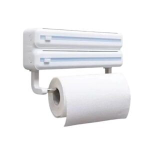 Wall-mounted kitchen roll holder with 2 compartments-cutters for cling film & aluminum foil - 6811 - 170127 - White
