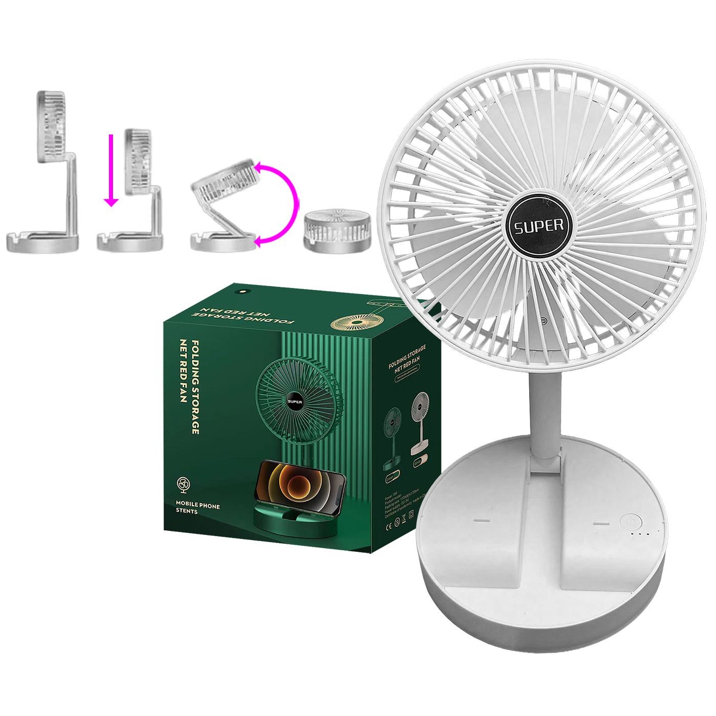 Rechargeable Folding Fan 36x ø16cm Homie 49193