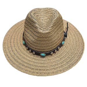 Straw Paper Cowboy Hat Leather Turquoise Stones ø36cm SummerTiempo 623347