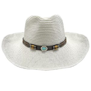 Straw Paper Cowboy Hat Leather-Stone White ø39cm SummerTiempo 623348