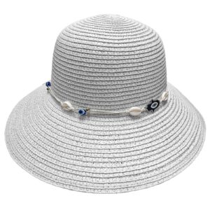 Straw Paper Hat with Evil Eyes White ø33cm SummerTiempo 623349
