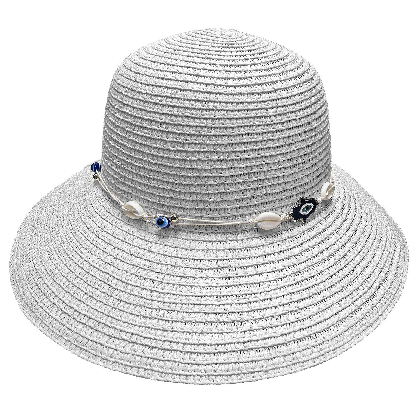 Straw Paper Hat with Evil Eyes White ø33cm SummerTiempo 623349