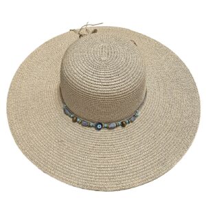 Straw Hat Beads Evil Eye Beige ø42cm SummerTiempo 623350