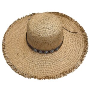 Straw Paper Hat with Leather-Tassels Stones ø42cm SummerTiempo 623351