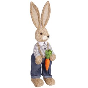 Standing Straw Bunny with Checkered Shirt Holding Carrot 63x21x18cm Bunny's 932298