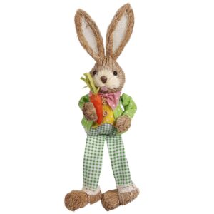 Standing Straw Green Checkered Pants Rabbit Holding Carrot 44x13x11cm Bunny's 932303