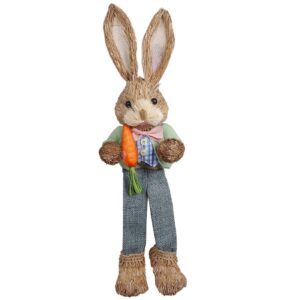Standing Rabbit Straw Denim Pants Holding Carrot 44x13x11cm Bunny's 932305