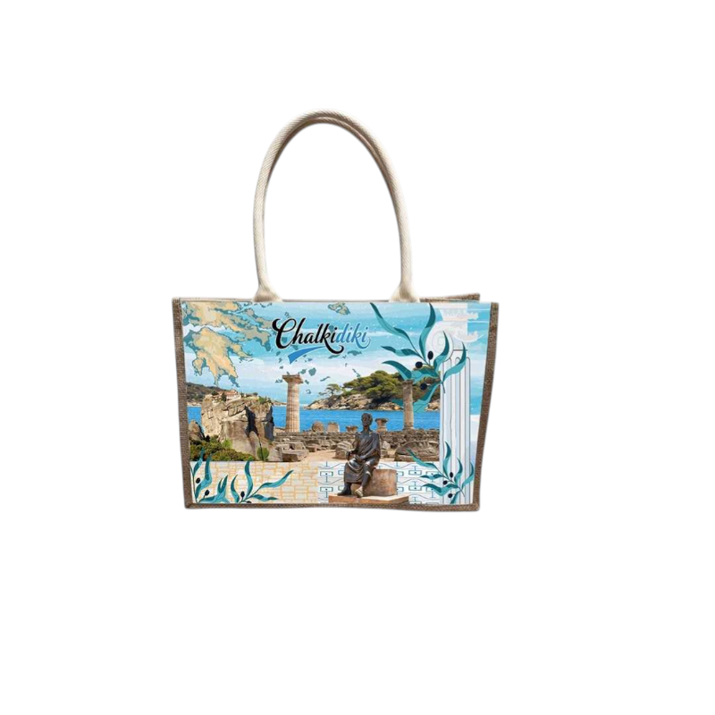 Linen tourist bag with button - Chalkidiki - 36*25*16cm - 871883